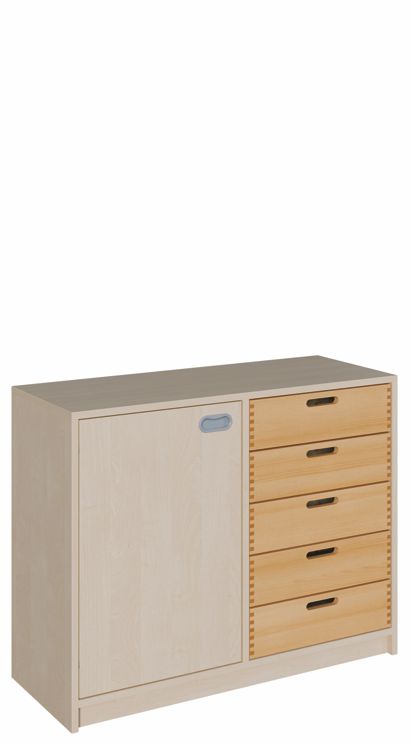 K Schrank 80 x 102 cm, Tür re./li./5 Massivholzschübe